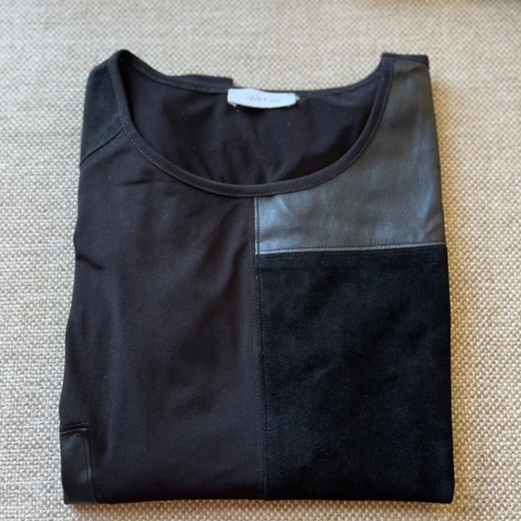 ❌Sold❌ CALVIN KLEIN Retro Faux Leather and Suede Patchwork Long Sleeve Blouse - Picture 6 of 6